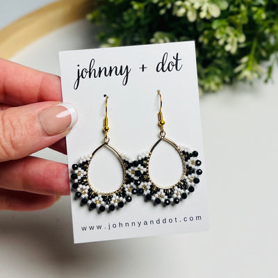 Black + White Beaded Mini Teardrop Earrings