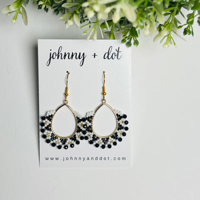Black + White Beaded Mini Teardrop Earrings
