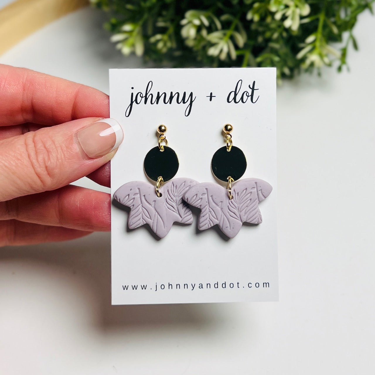 Lavender Clay Leaf Drop Earrings