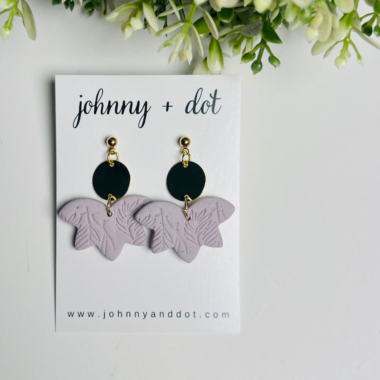 Lavender Clay Leaf Drop Earrings