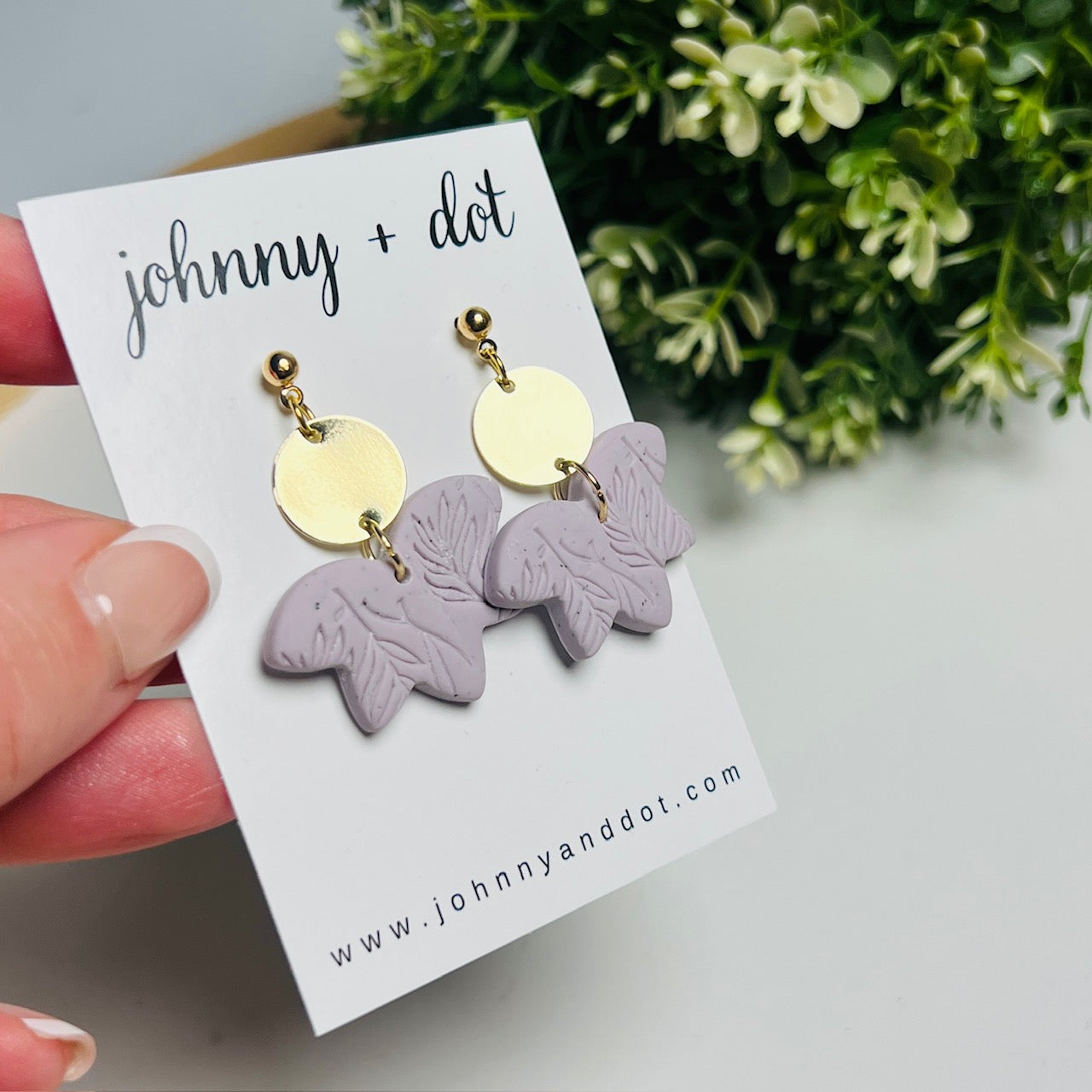 Lavender Clay Leaf Drop Earrings