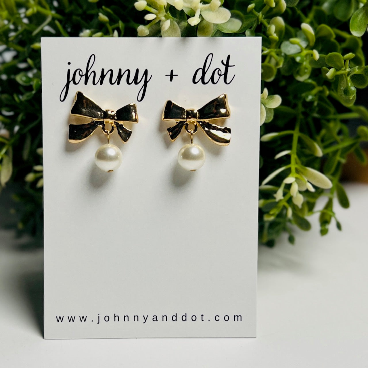 Gold Bow + Pearl Drop Studs