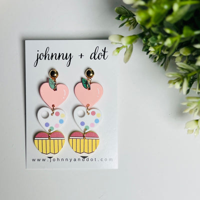 Light Pink Heart Trio Teacher Earrings
