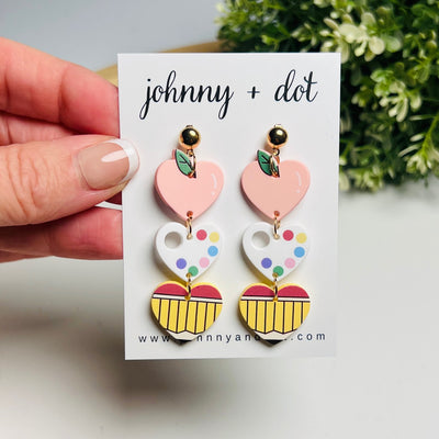 Light Pink Heart Trio Teacher Earrings