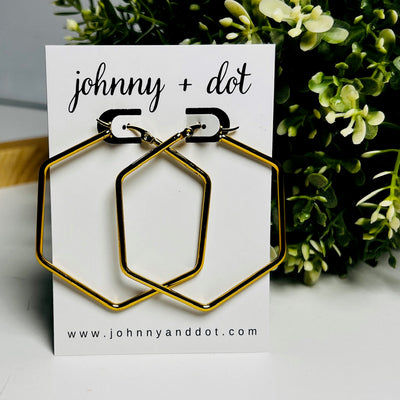 Gold Geometric Hexagon Hoops