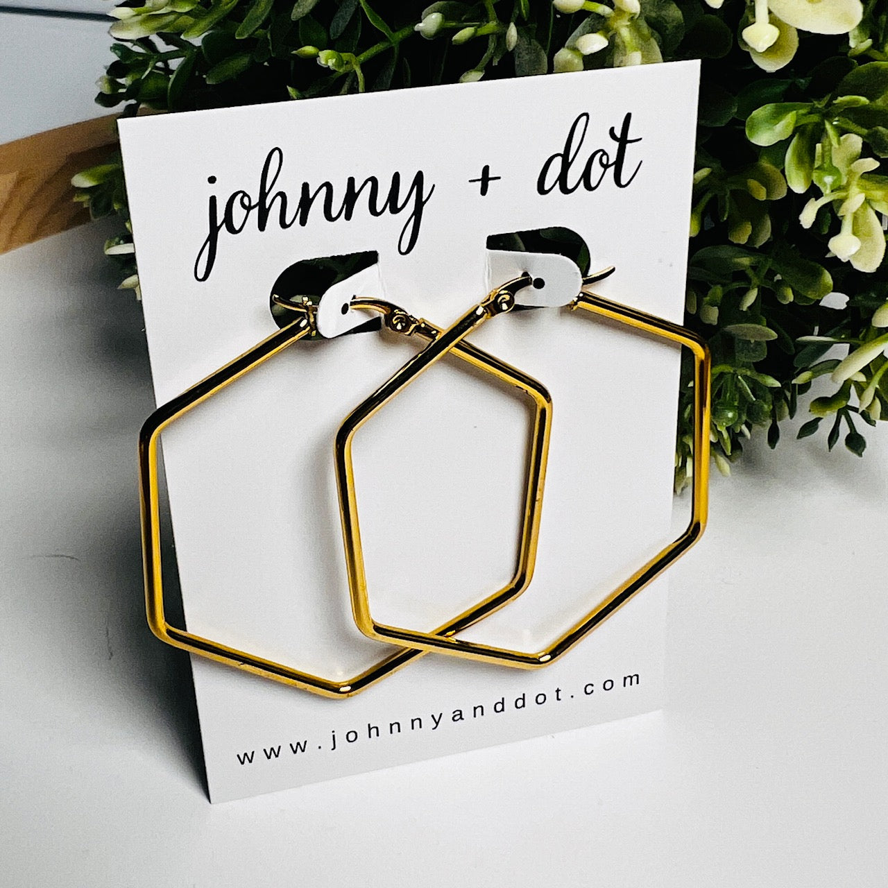 Gold Geometric Hexagon Hoops