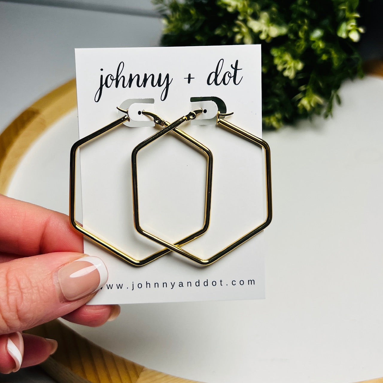 Gold Geometric Hexagon Hoops
