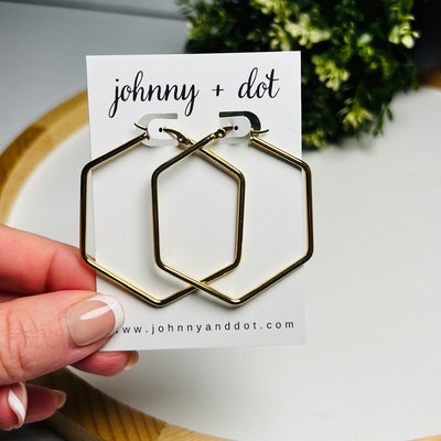 Gold Geometric Hexagon Hoops