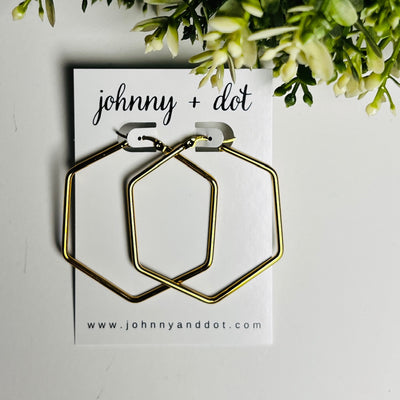 Gold Geometric Hexagon Hoops