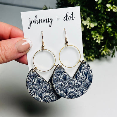 Navy Patterned Circle Wooden Hoops