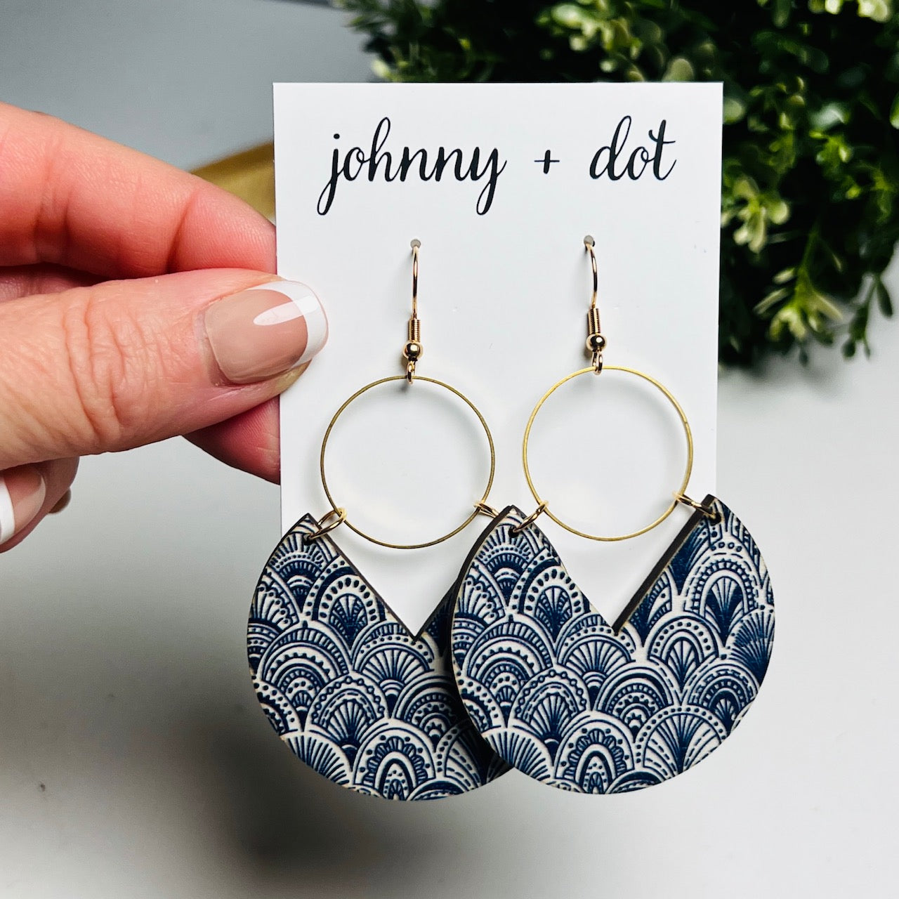 Navy Patterned Circle Wooden Hoops