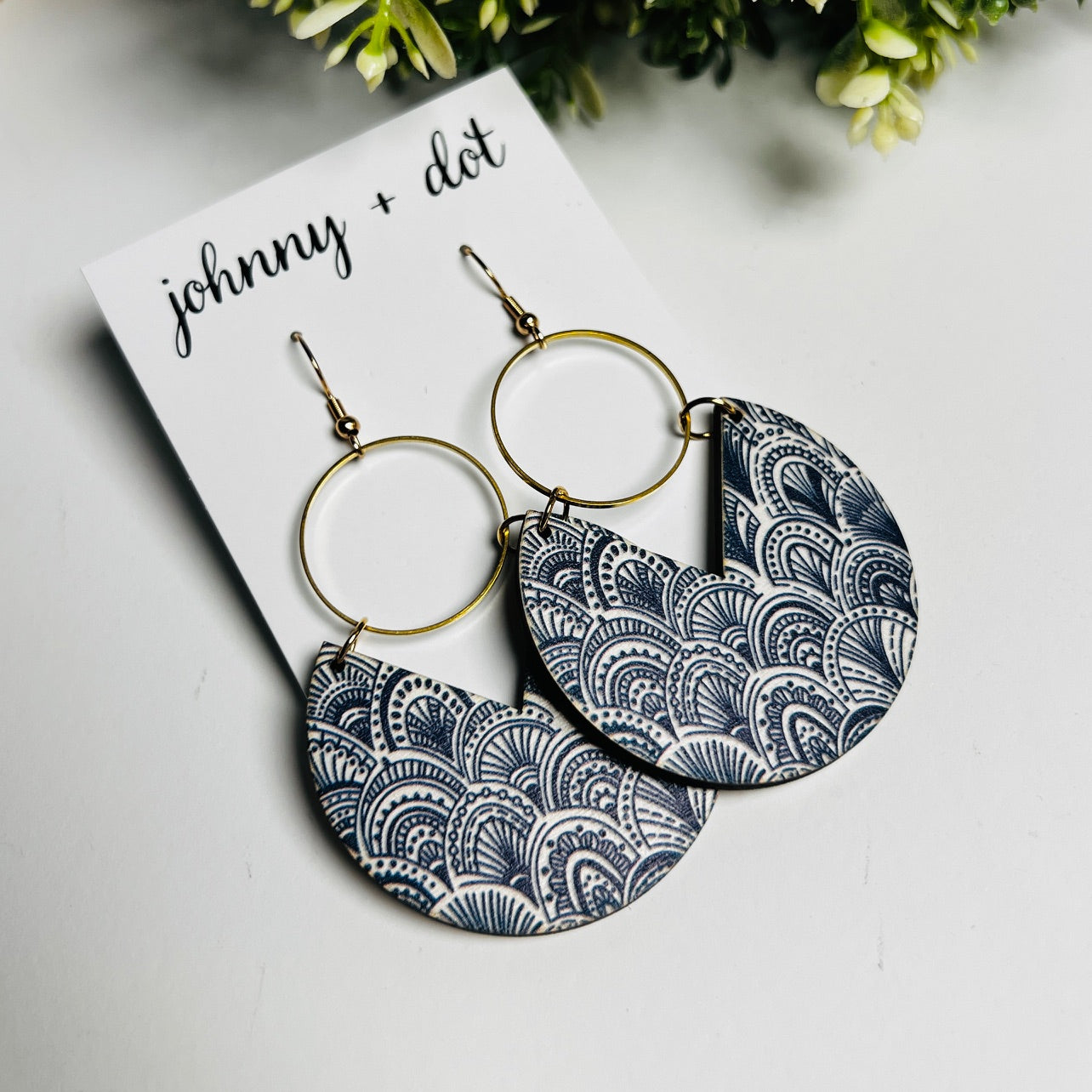 Navy Patterned Circle Wooden Hoops