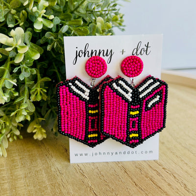 Beaded Pink Textbook Earrings