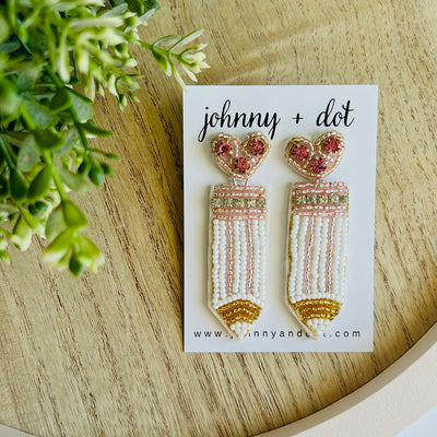 Beaded Pink Pencil Earrings
