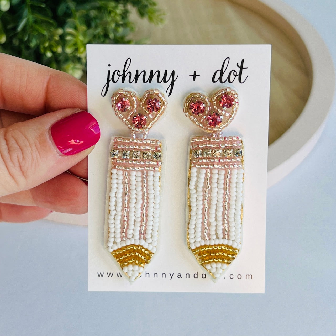 Beaded Pink Pencil Earrings