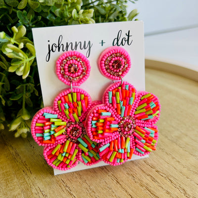Beaded Pink Floral Sprinkle Earrings