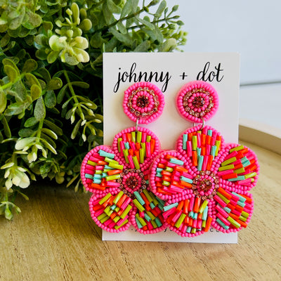 Beaded Pink Floral Sprinkle Earrings