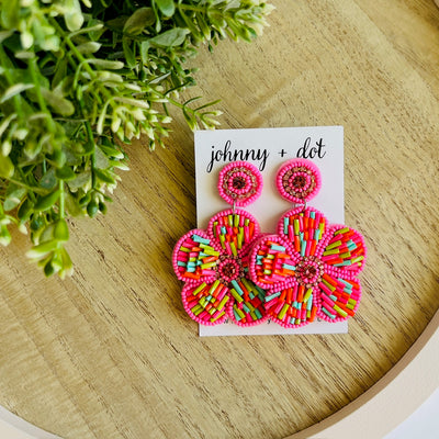 Beaded Pink Floral Sprinkle Earrings