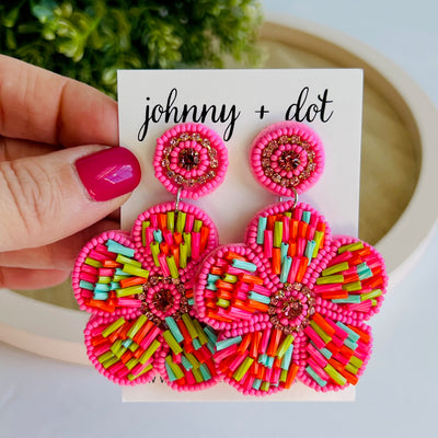 Beaded Pink Floral Sprinkle Earrings