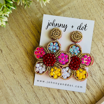 Beaded Blooming Flower Earrings