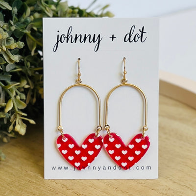 Red and White Heart Drop Earrings