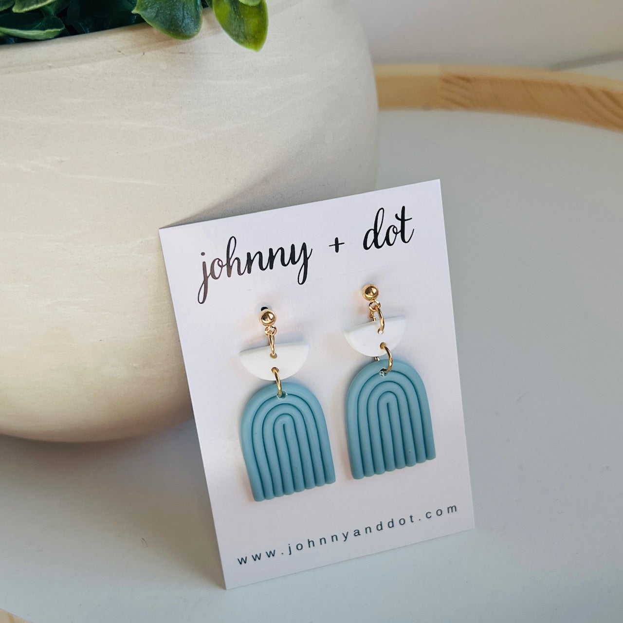 Dusty Blue Clay Rainbow Earrings