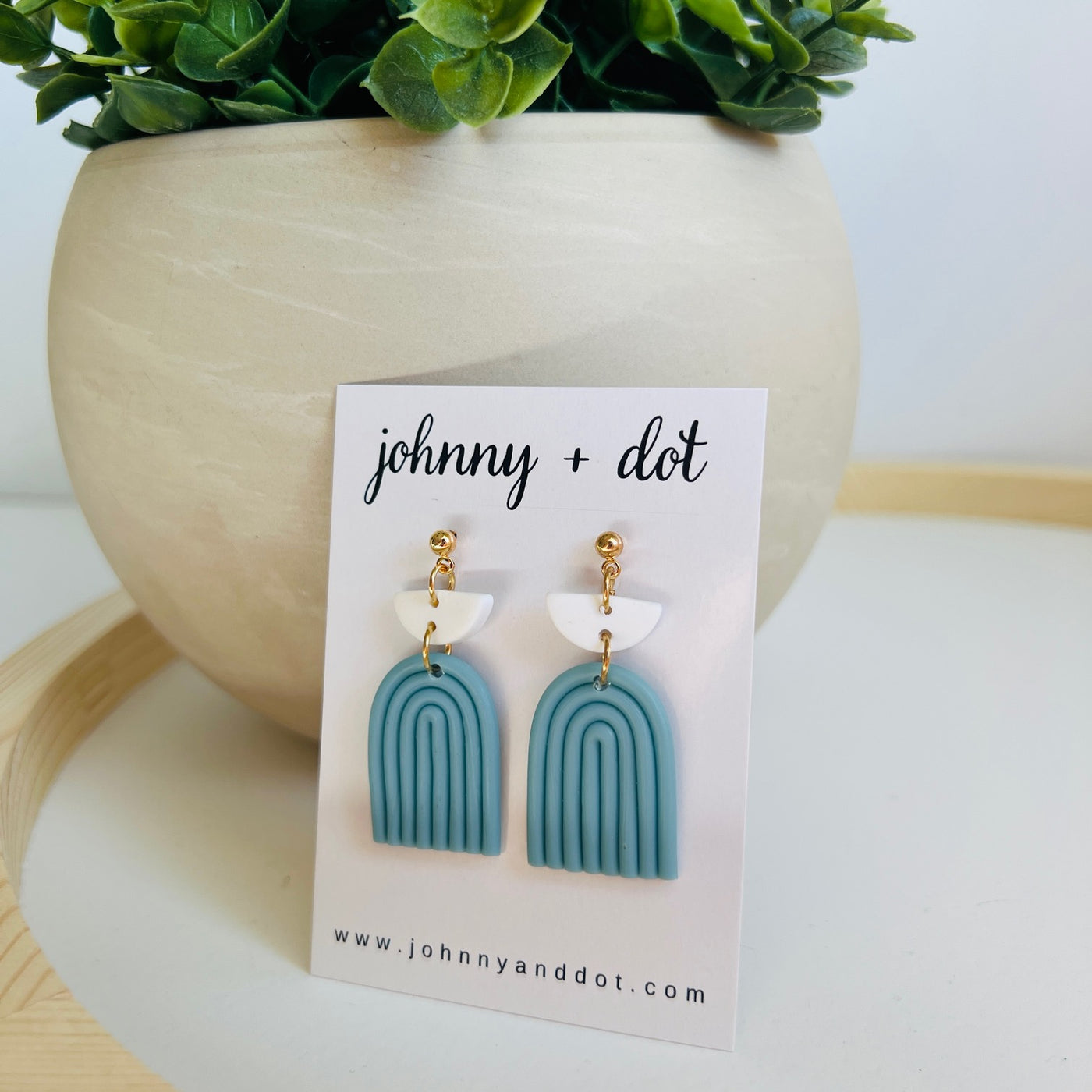 Dusty Blue Clay Rainbow Earrings