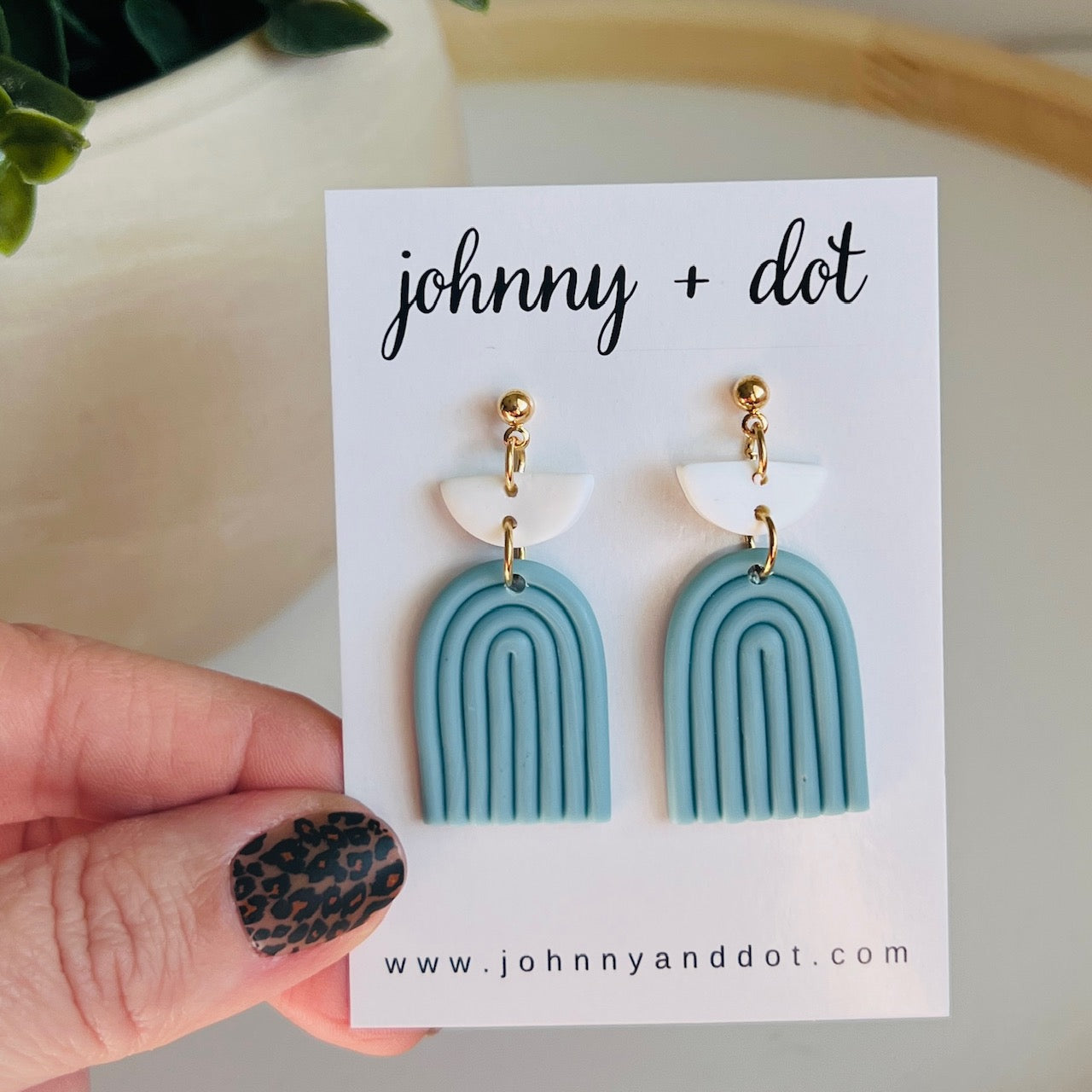 Dusty Blue Clay Rainbow Earrings