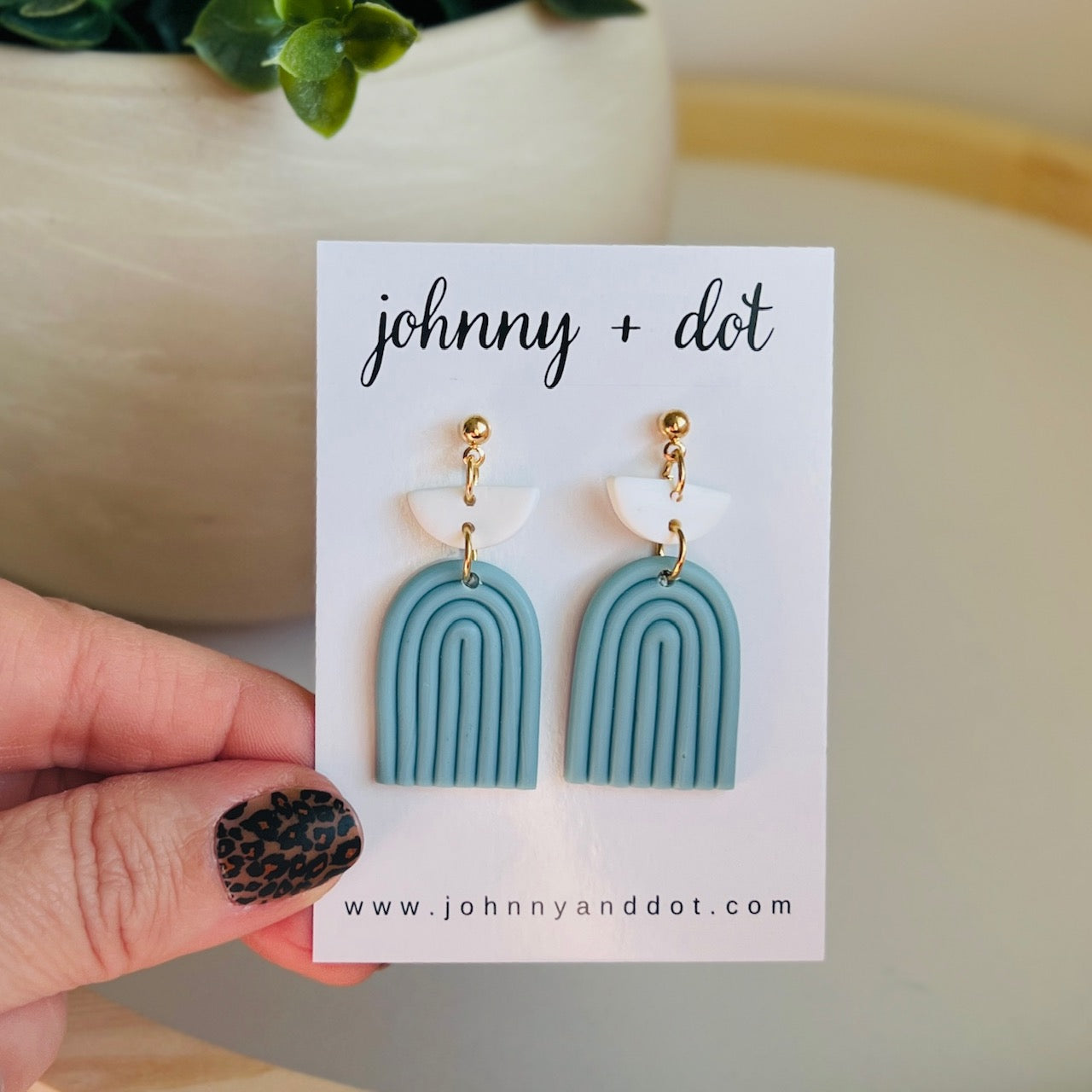Dusty Blue Clay Rainbow Earrings