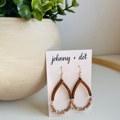 Wooden Bead Teardrop Earrings