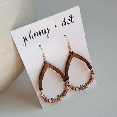 Wooden Bead Teardrop Earrings