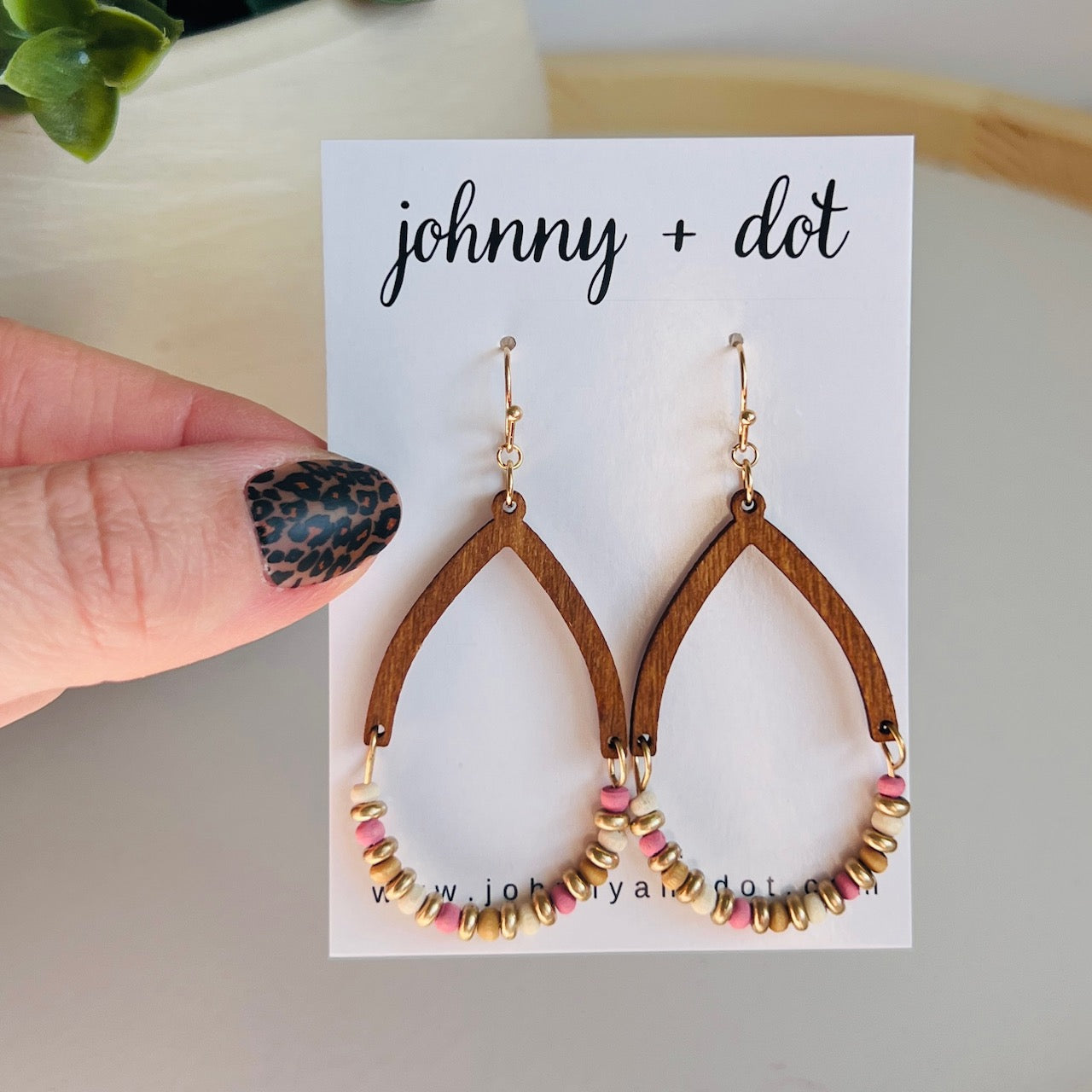Wooden Bead Teardrop Earrings