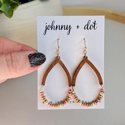 Wooden Bead Teardrop Earrings