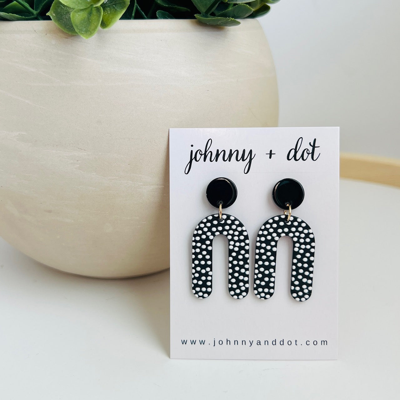 Black and White Micro Polka Dot U-Shaped Earrings