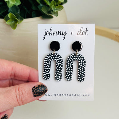 Black and White Micro Polka Dot U-Shaped Earrings