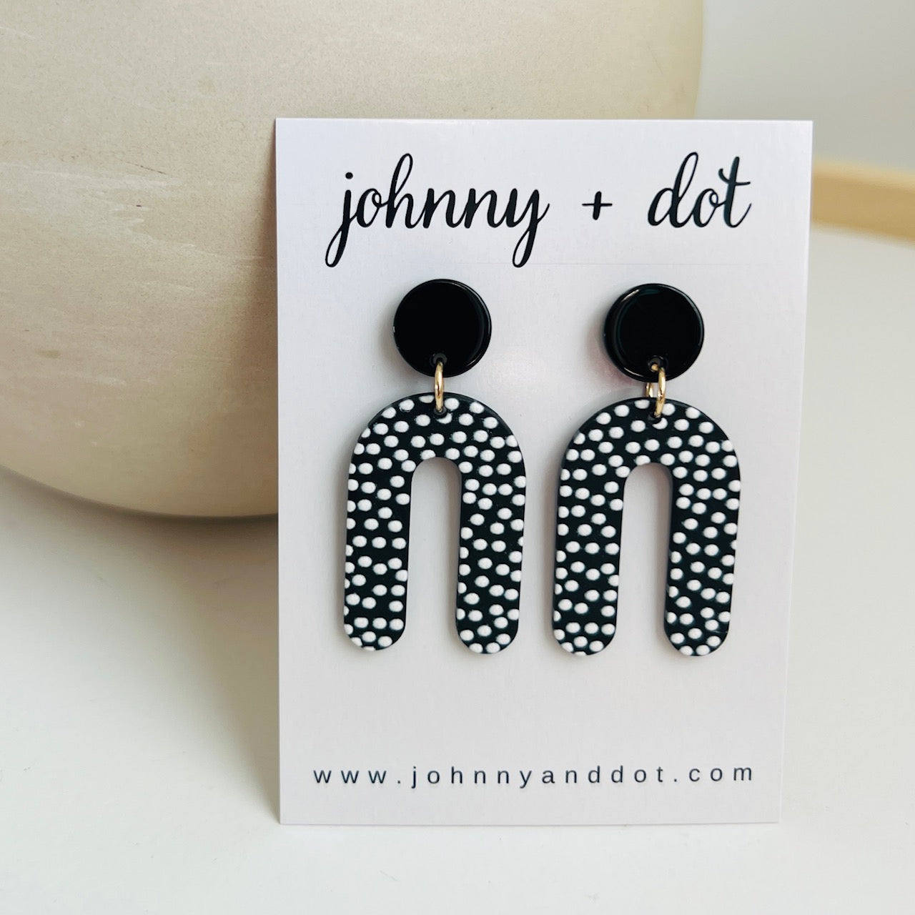 Black and White Micro Polka Dot U-Shaped Earrings