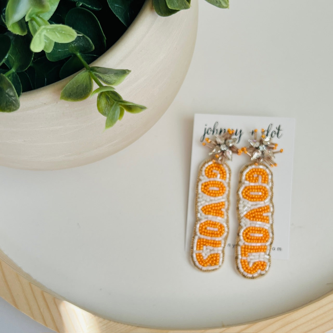 Beaded "Go Vols" Orange and White Earrings
