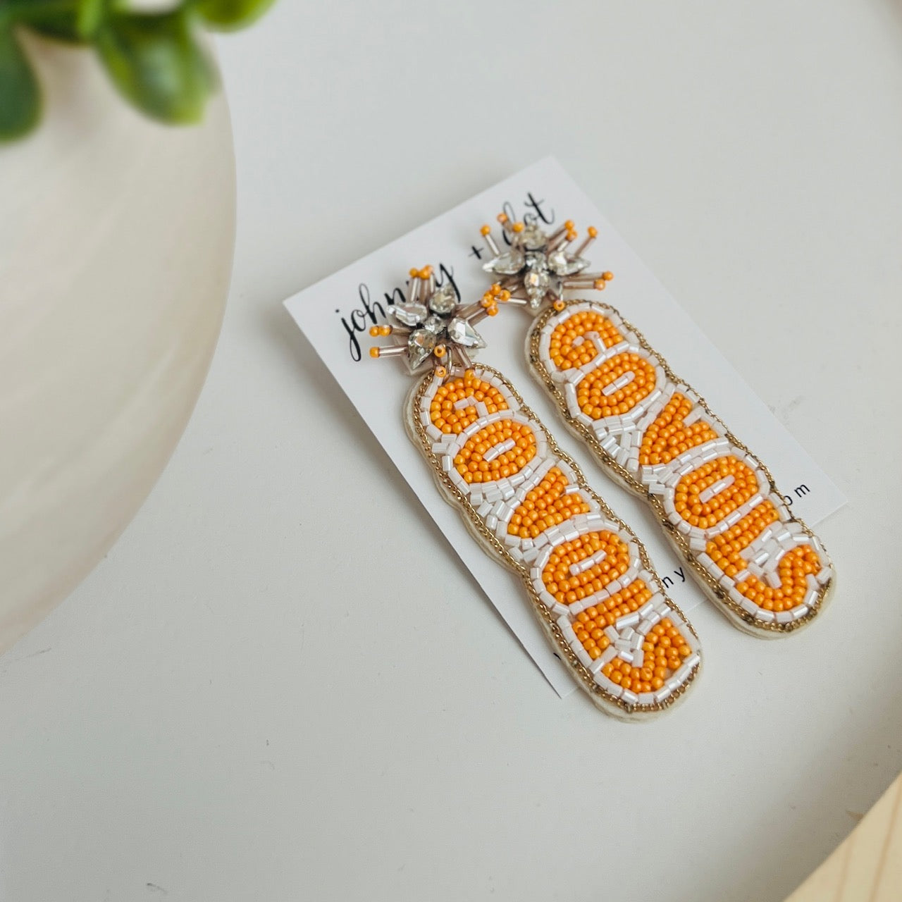 Beaded "Go Vols" Orange and White Earrings