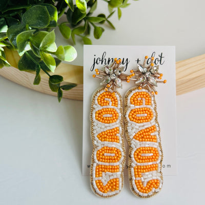 Beaded "Go Vols" Orange and White Earrings