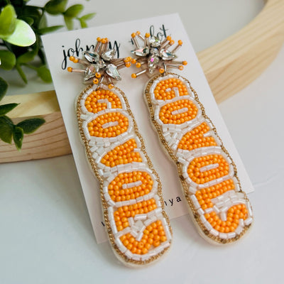 Beaded "Go Vols" Orange and White Earrings