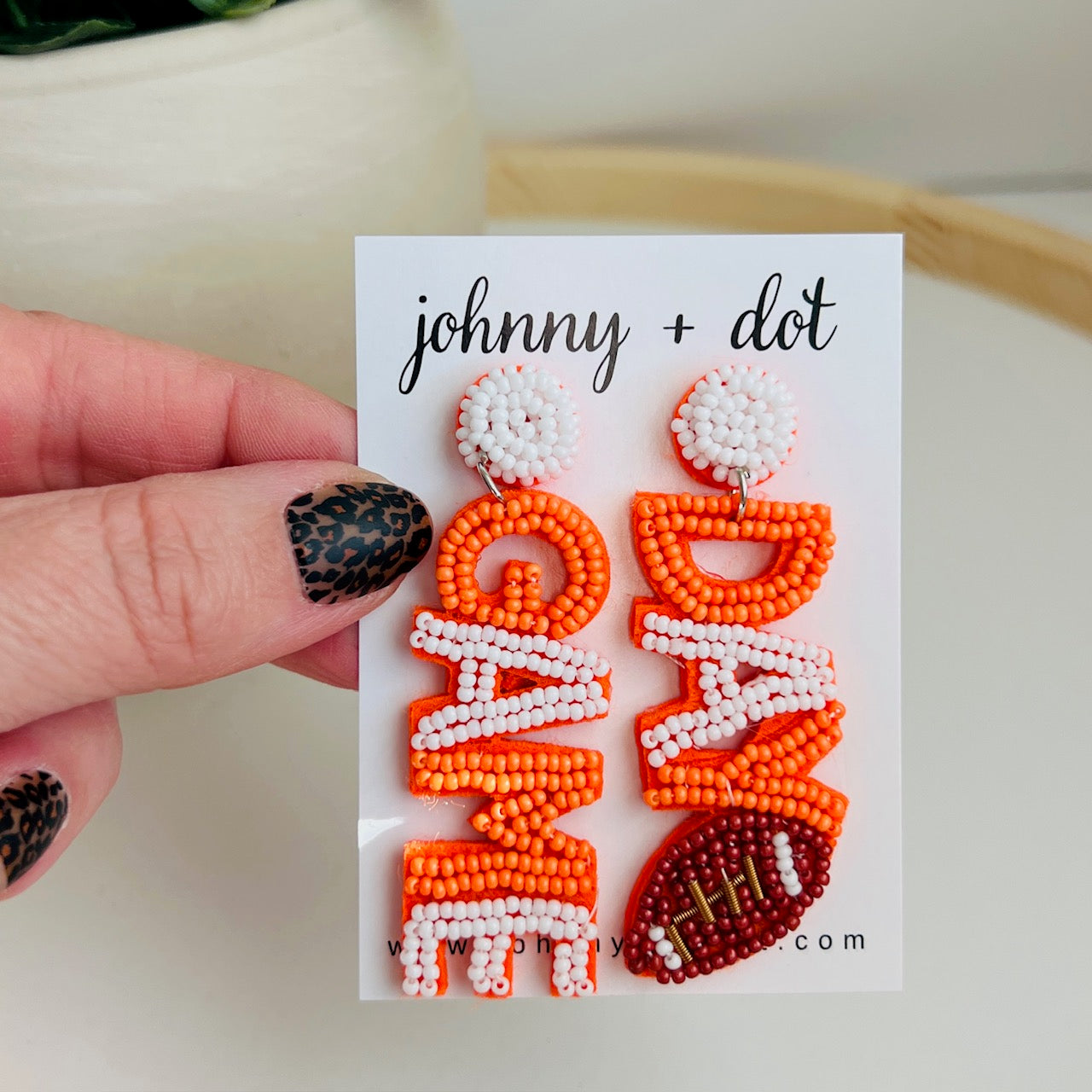Game Day Beaded Orange and White Earrings
