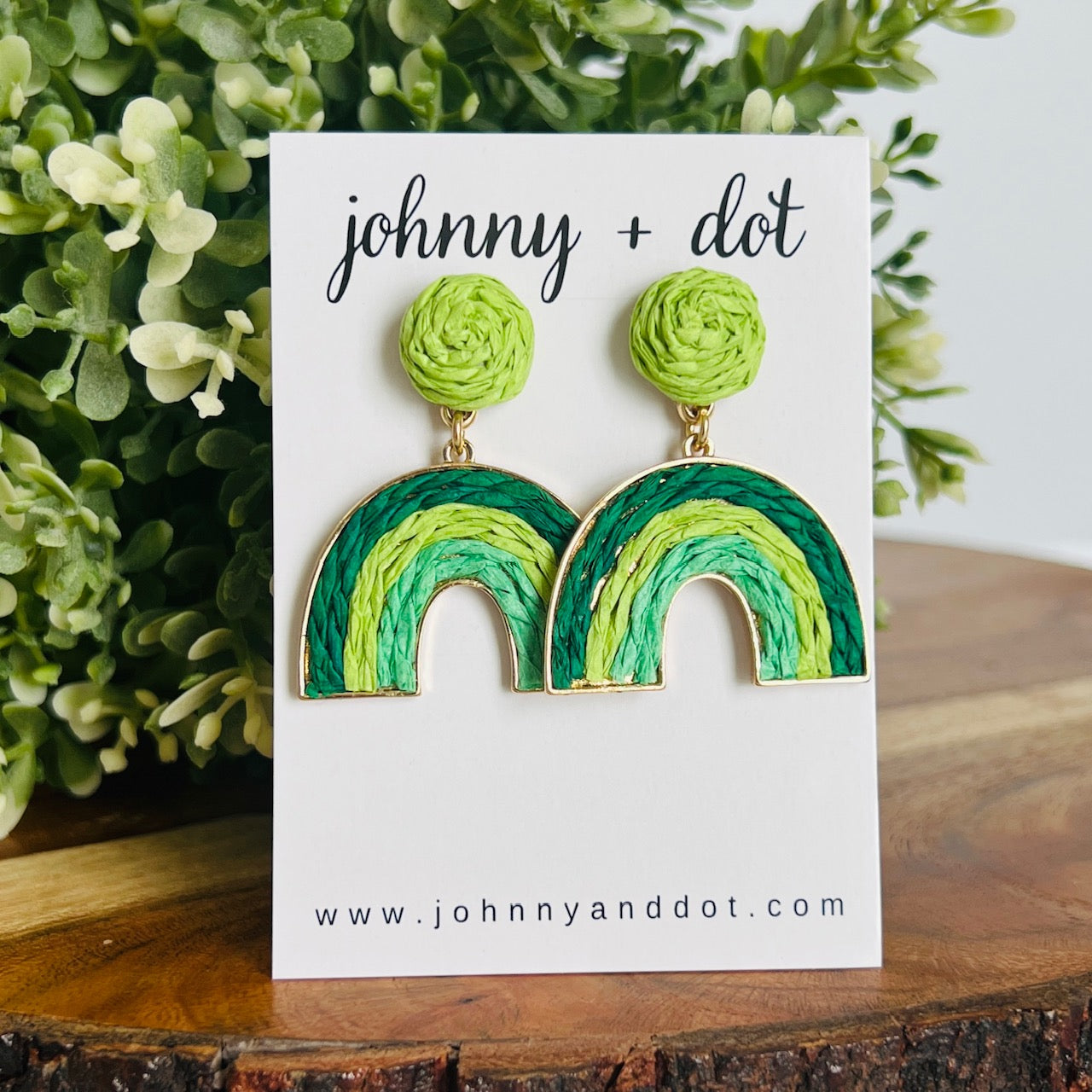 Green Rafia Boho Rainbow Earrings