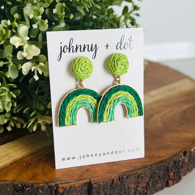 Green Rafia Boho Rainbow Earrings