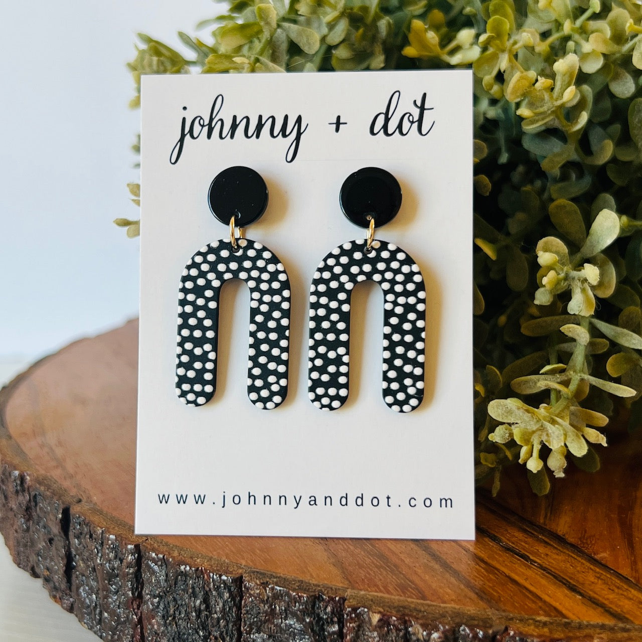 Black and White Micro Polka Dot U-Shaped Earrings