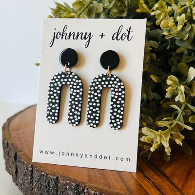 Black and White Micro Polka Dot U-Shaped Earrings