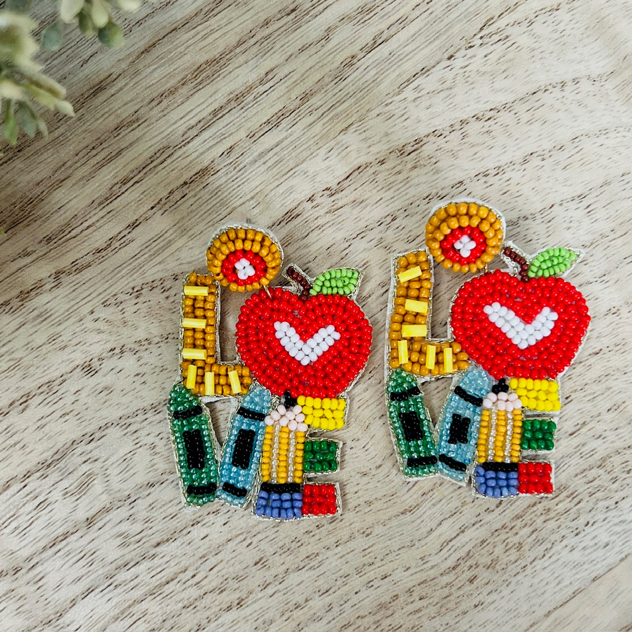 Beaded Teacher Love Earrings