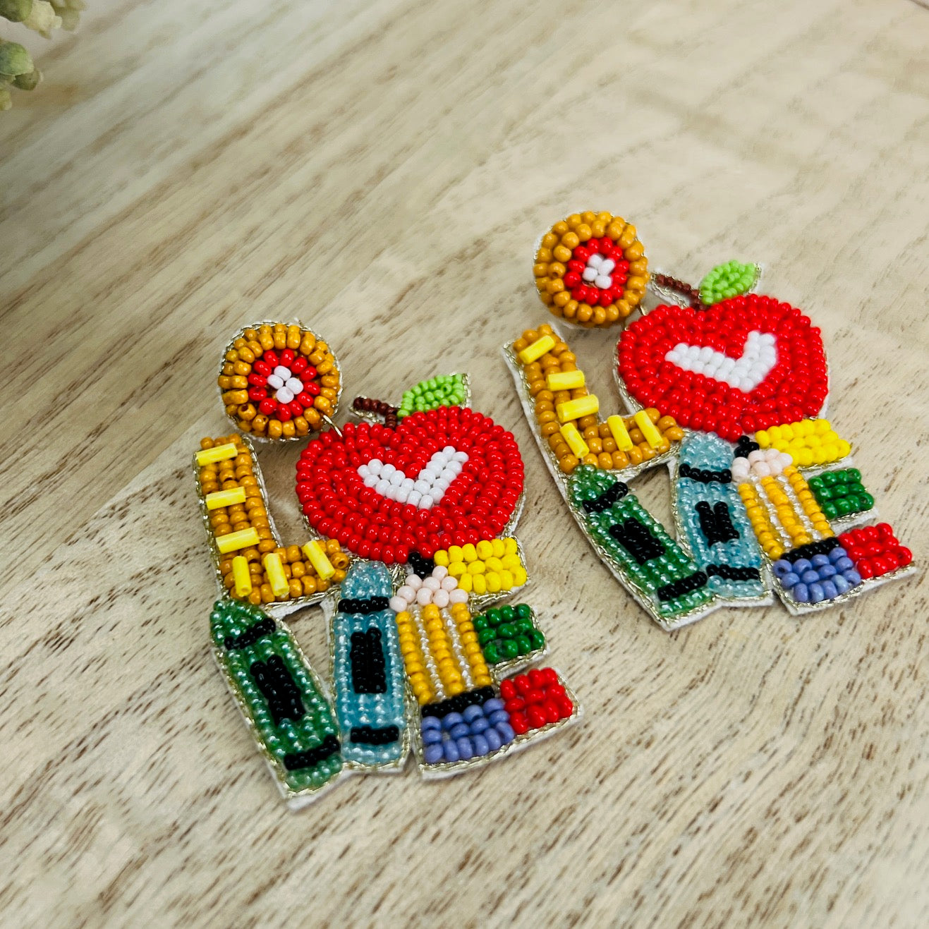 Beaded Teacher Love Earrings