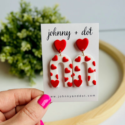 Red Heart U-Shaped Clay Earrings