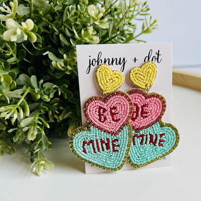 Beaded Be Mine Heart Earrings