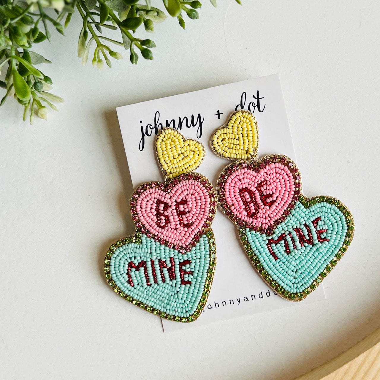 Beaded Be Mine Heart Earrings